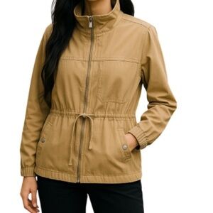 OLD NAVY Classic Field Jacket Shore Enough Tan Utility Zip Drawstring Waist M